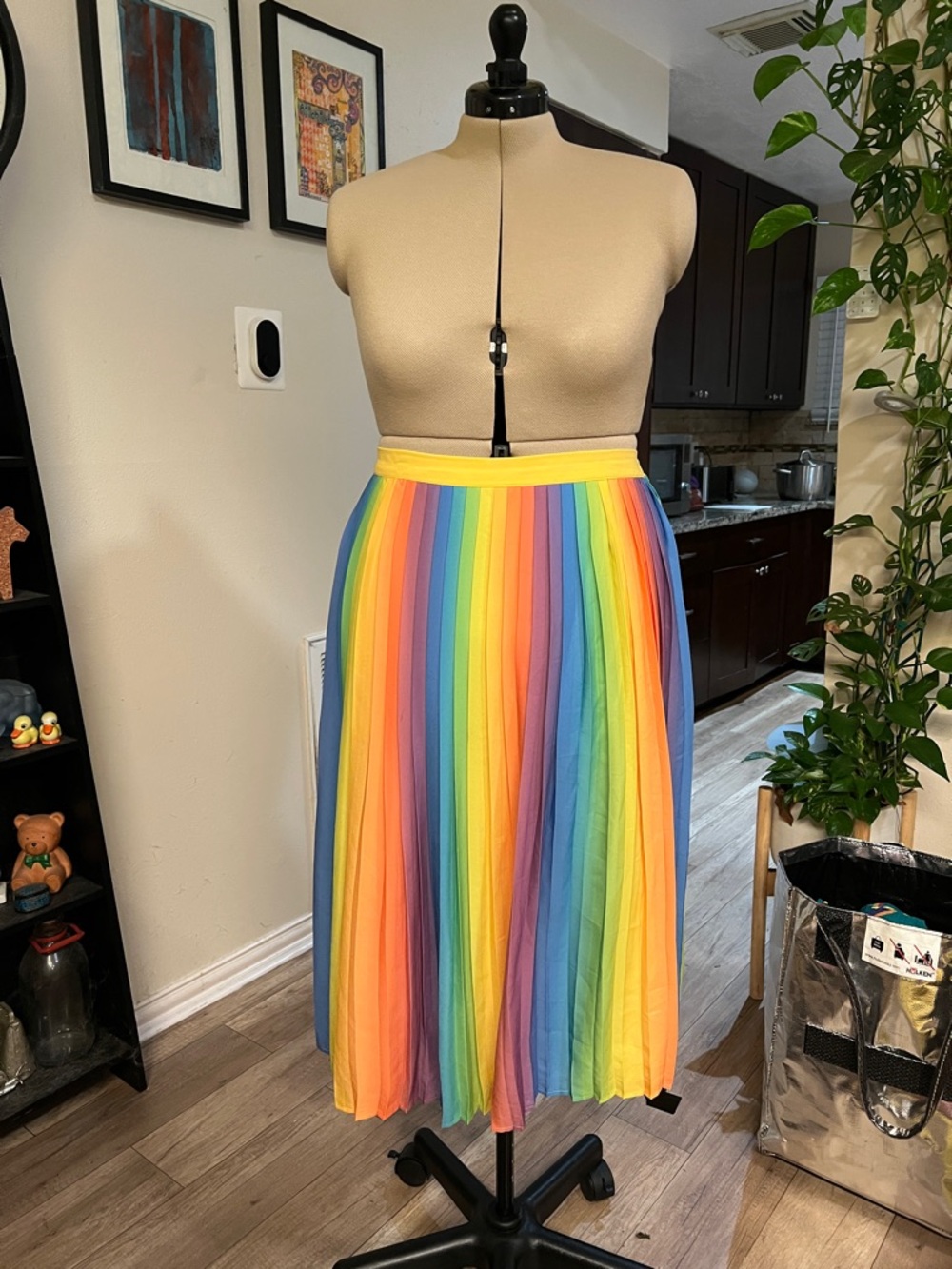 Rainbow Pleated Midi Skirt - Multicolor Stripe